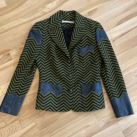 EUC RARE 80s -90s JC de Castelbajac chevron jacket wool with leather accents - Picture 2 of 15